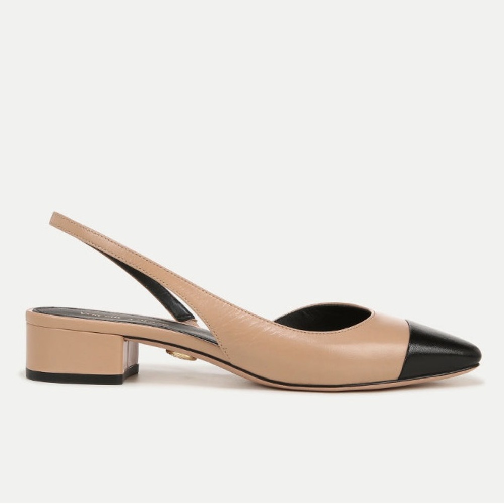 Veronica Beard Tan and Black Pointed-Toe Slingback Flats - Picture 4 of 15
